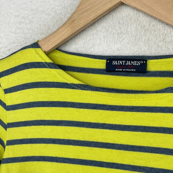 SAINT JAMES Top Womens 4 Striped 3/4 Sleeve Jersey Cotton Yellow Green FRANCE - Picture 6 of 16